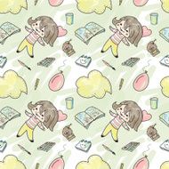 Seamless pattern with girl