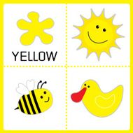 Learning yellow color Sun bee and duck Educational cards