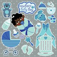 Cute elements for mulatto newborn baby boy Polka dot background N2