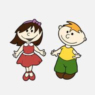 Vector hand drawn set - happy children boy and girl N2