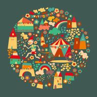 Kids circle dark background Multicolored houses