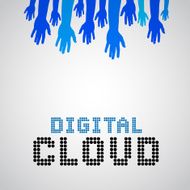 Blue up hands in digital cloud together vector illustration