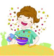 Smiling girl with breackfast bowl