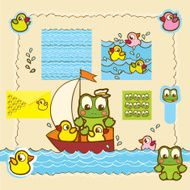 A set of cute vector icons frog and rubber ducks in a boat