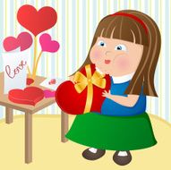 Cartoon Girl Eating Valentine Present