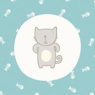 Cute cat and fish bone pattern