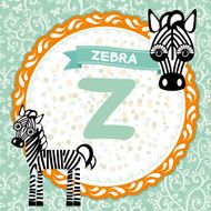 ABC animals Z is zebra Childrens english alphabet Vector