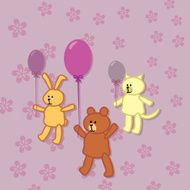rabbit bear and kitty walks with balloons