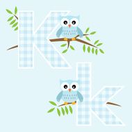 Alphabet for baby boy with owl vector letters K