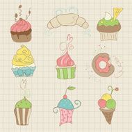 Set of Cute Cupcakes and Desserts N2
