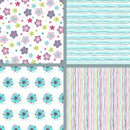 Set of seamless decorative floral and strip patterns