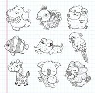 set of doodle animal icons