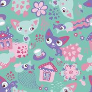 Cute funny seamless pattern with cats and fishes