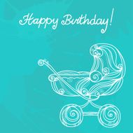 Happy birthday background with baby stroller