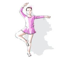 Ballerina little girl in a pink dress and pointe N3