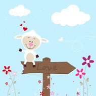 Little sheep with big signboard