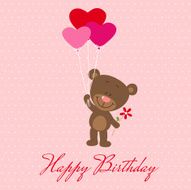 Flying little bear with heart balloons