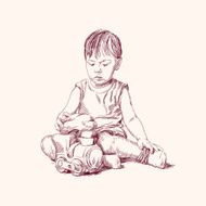 boy playing on the floor with a train