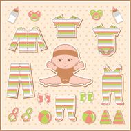 Scrapbook elements with baby clothes vector