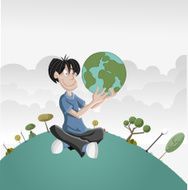 Cartoon boy holding earth globe