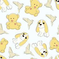 Seamless texture with cute toy dogs and teddy bears
