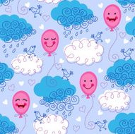 Seamless pattern with balloons and clouds N2