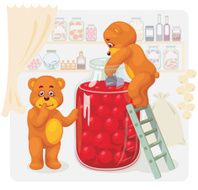 Two toy bear to steal the cherry jam