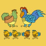 hen cock and chicken family