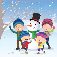 Winter fun Cheerful family in the snow N2