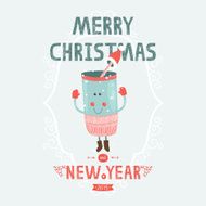 Christmas vector card with cute mug N2
