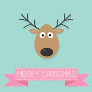 Cute cartoon deer with horn Merry christmas background card Pink