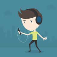 Man listen to music with a smartphone Cartoon concept N2