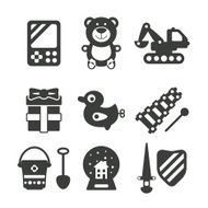 Set of vector monochrome kids toys in flat style