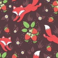 Foxes and wild strawberries seamless pattern N4