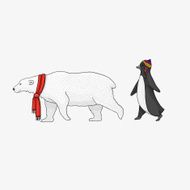 Cartoon white bear and penguin isolated