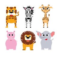 Cute zoo animals vector illustration