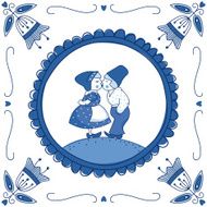 Dutch Delft blue tile with a kissing couple