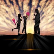 Father&#039;s Day background Father and children in the sunset N15