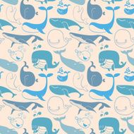 Cute cartoon Blue Whales Marine seamless background N4