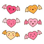 Set of kawaii hearts with different facial expressions