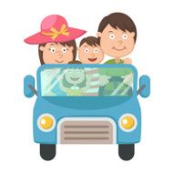 Family traveling in car vector