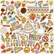 Happy birthday doodle color set 1 Hand drawn vector illustration