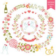 Cute floral set of frame and wreath Vintage doodles