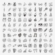 Doodle Birthday party icons set