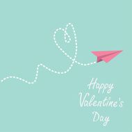 Origami paper plane Dash heart Happy Valentines day