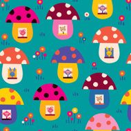 cute animals in mushroom houses kids pattern