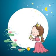 Cute princess kiss frog fairy tale