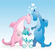 Cute dragon couple and new baby