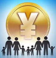 Family Stick Figure on Gold Yen Coin