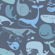 Cute doodle Blue Whales Marine seamless background N4